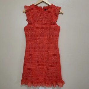 J. Crew Cerise Cap Sleeve Ruffle Lace Dress